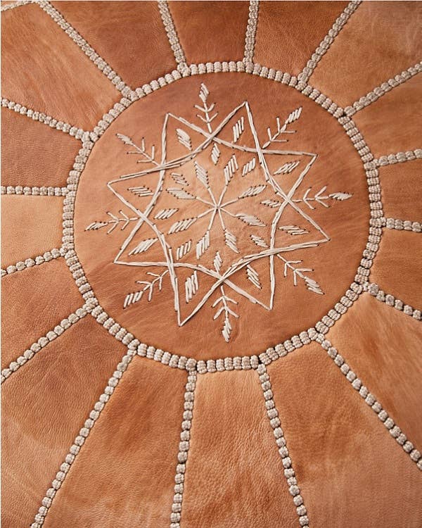 Moroccan Leather Foot Stool Ottoman, Handmade Pouf - White