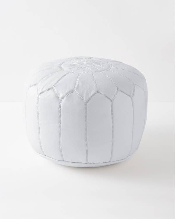 Moroccan Leather Foot Stool Ottoman, Handmade Pouf - Blue