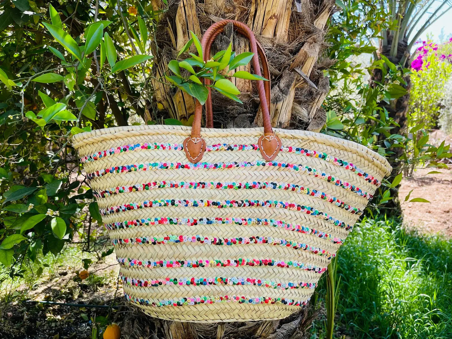 Trendy straw bags , straw beach bag, Leather handle