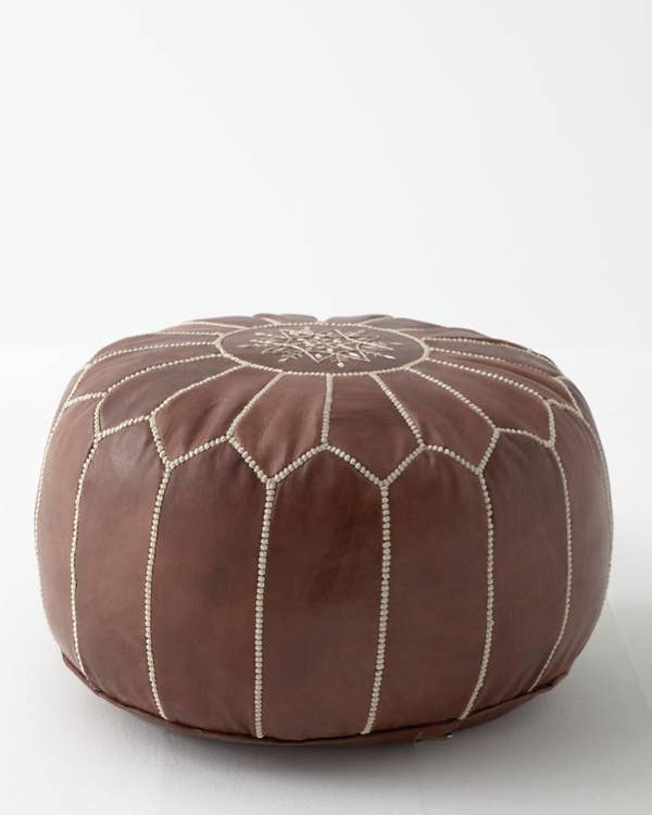 Moroccan Leather Foot Stool Ottoman, Handmade Pouf - Blue