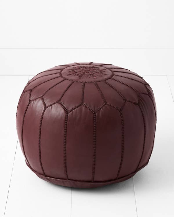 Moroccan Leather Foot Stool Ottoman, Handmade Pouf - Blue