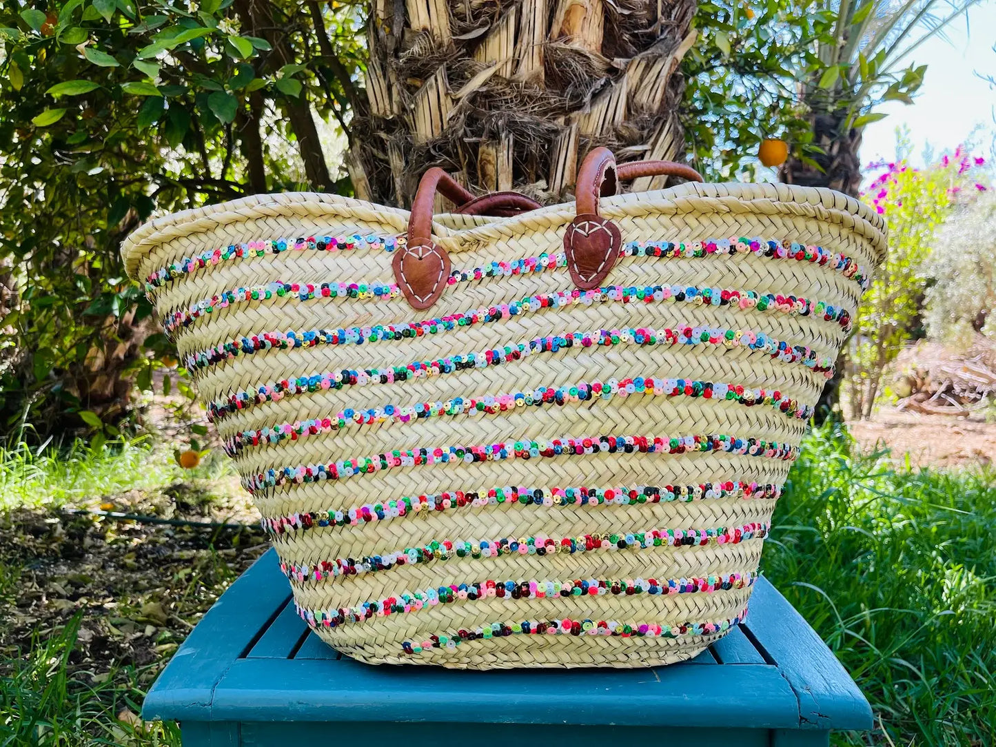 Trendy straw bags , straw beach bag, Leather handle