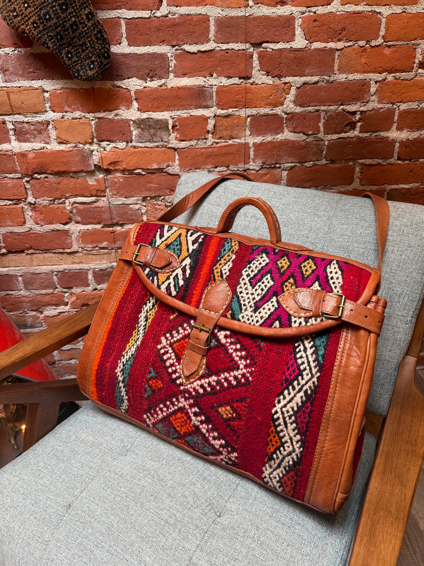 Kilim Duffle Weekend Bag | Handmade Leather Travel Bag Made in Morocco - No. BAG157