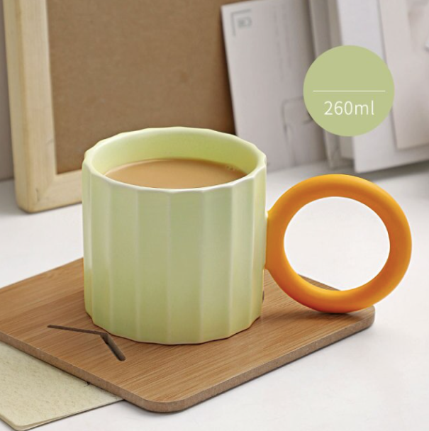 Handmade Ceramic Coffee Mug: White with Red Handle