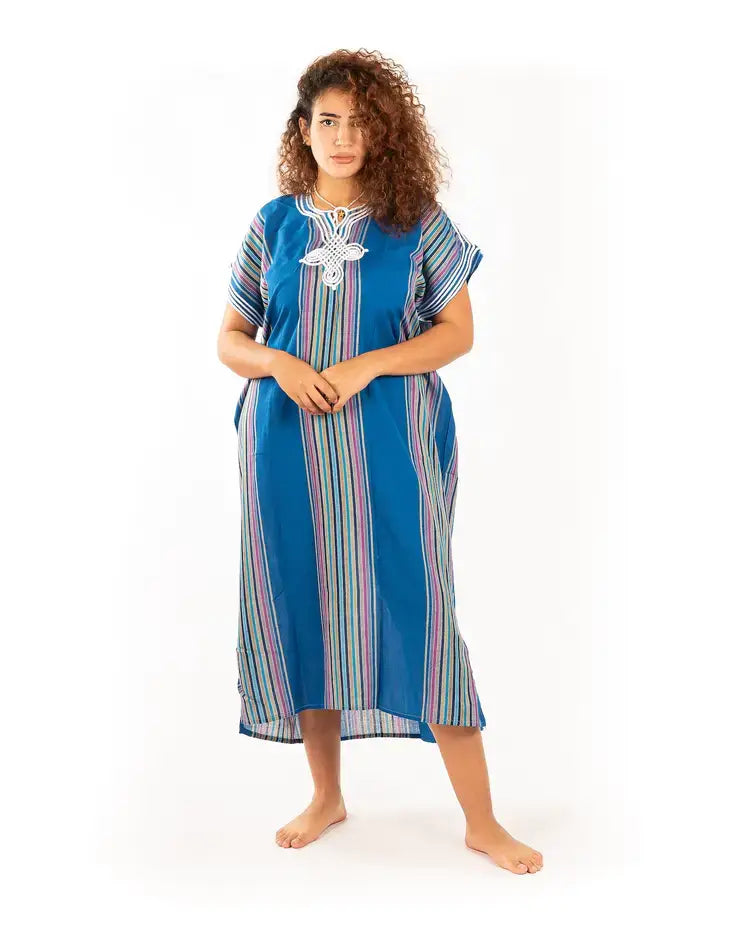 Moroccan Caftan-Beach Cover Up: Blue