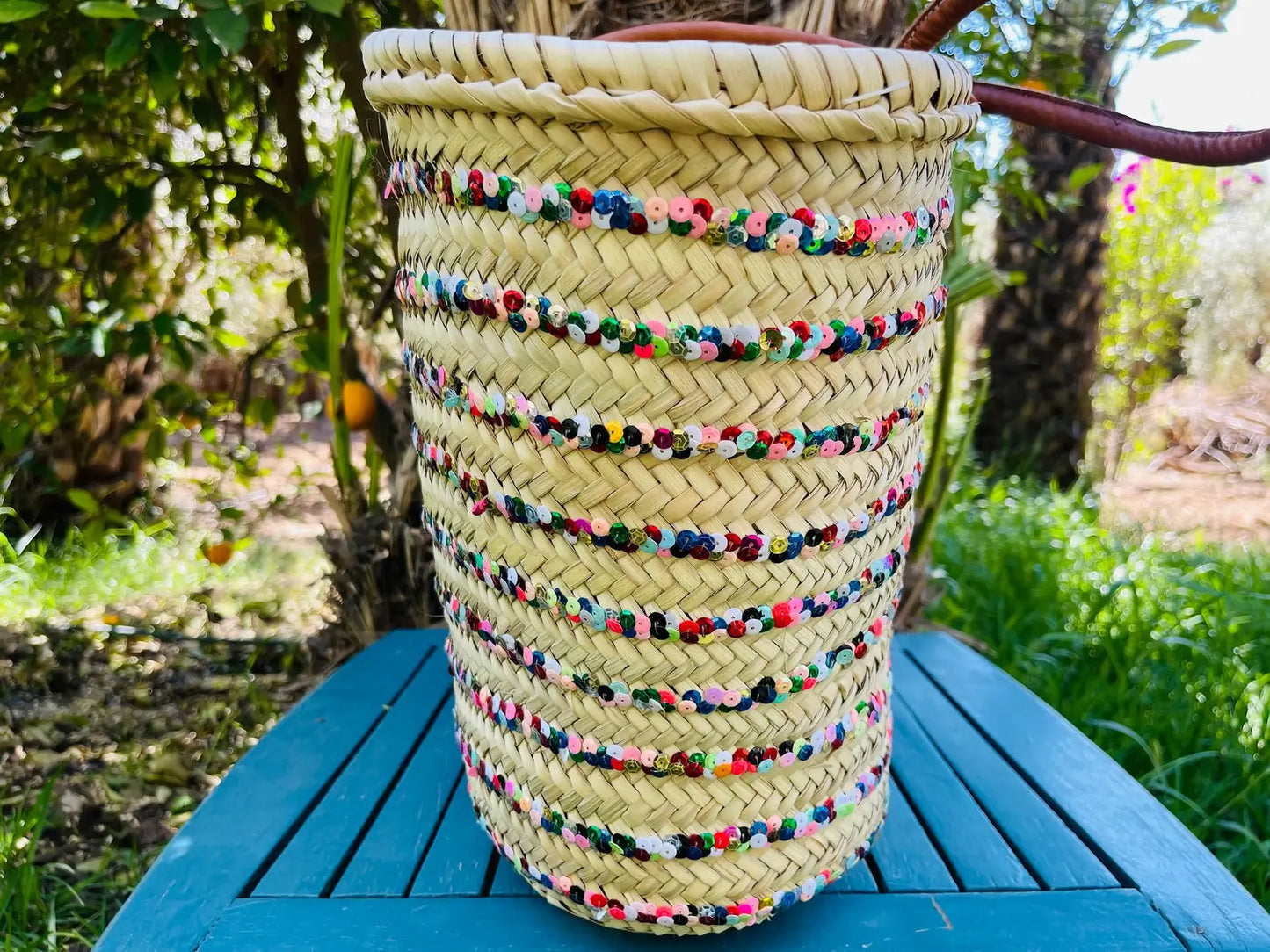 Trendy straw bags , straw beach bag, Leather handle