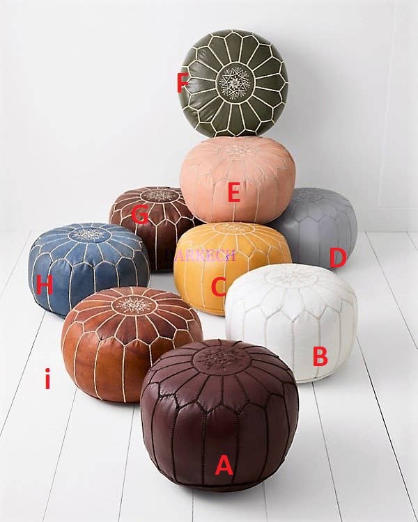 Moroccan Leather Foot Stool Ottoman, Handmade Pouf - Blue