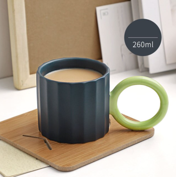 Handmade Ceramic Coffee Mug: White with Red Handle