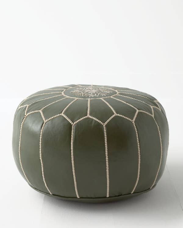 Moroccan Leather Foot Stool Ottoman, Handmade Pouf - Blue