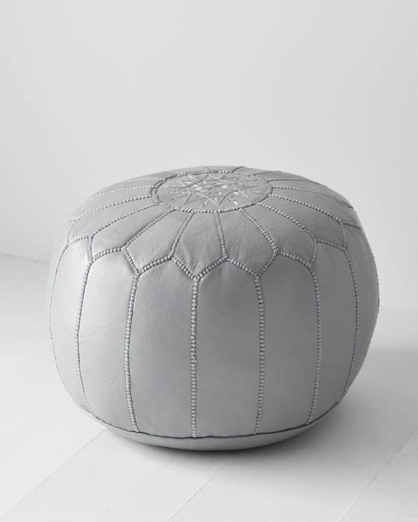 Moroccan Leather Foot Stool Ottoman, Handmade Pouf - Blue