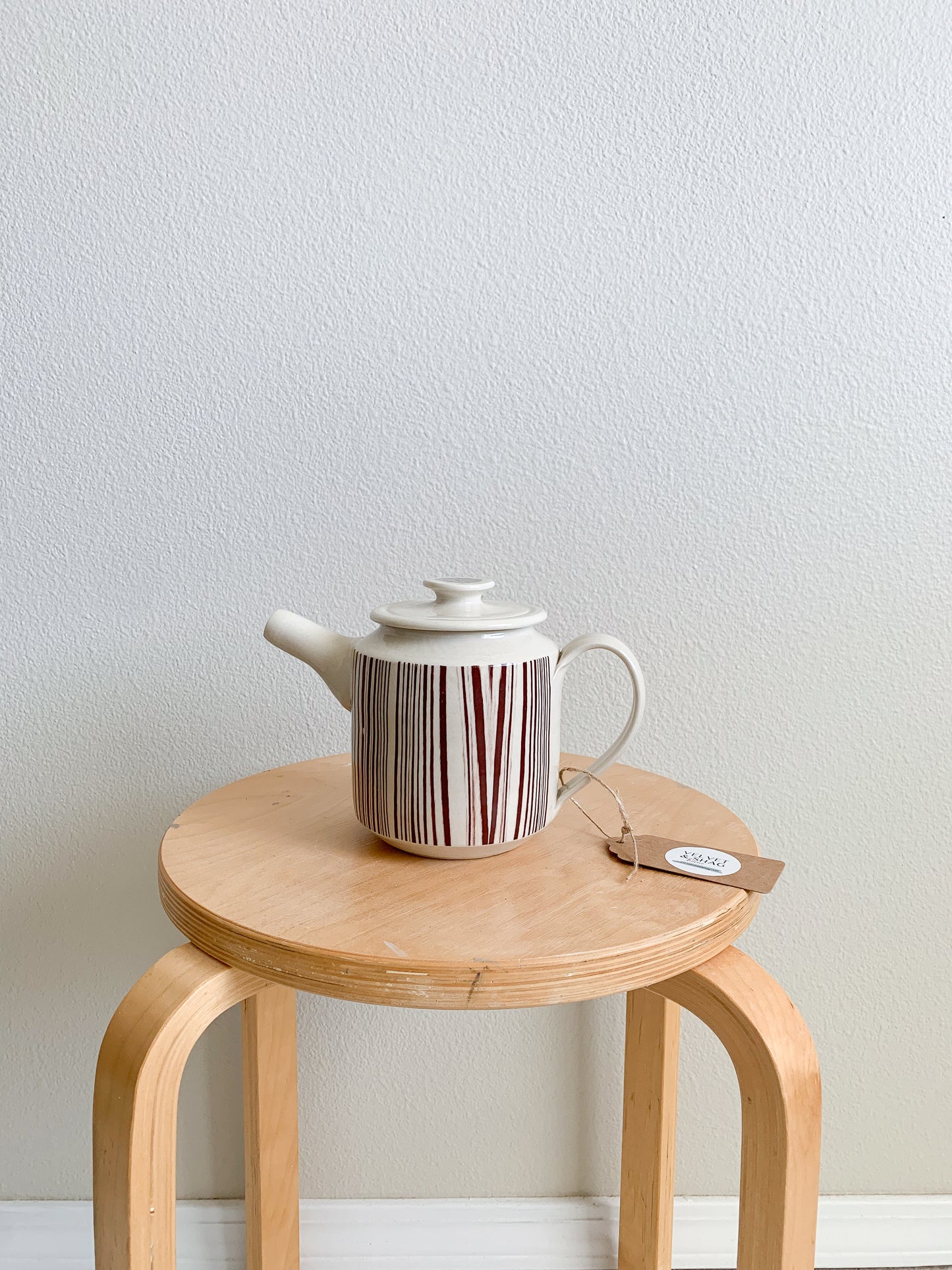 Thrifted Studio Pottery Striped Ceramic Teapot - Local Olympia Pickup Only