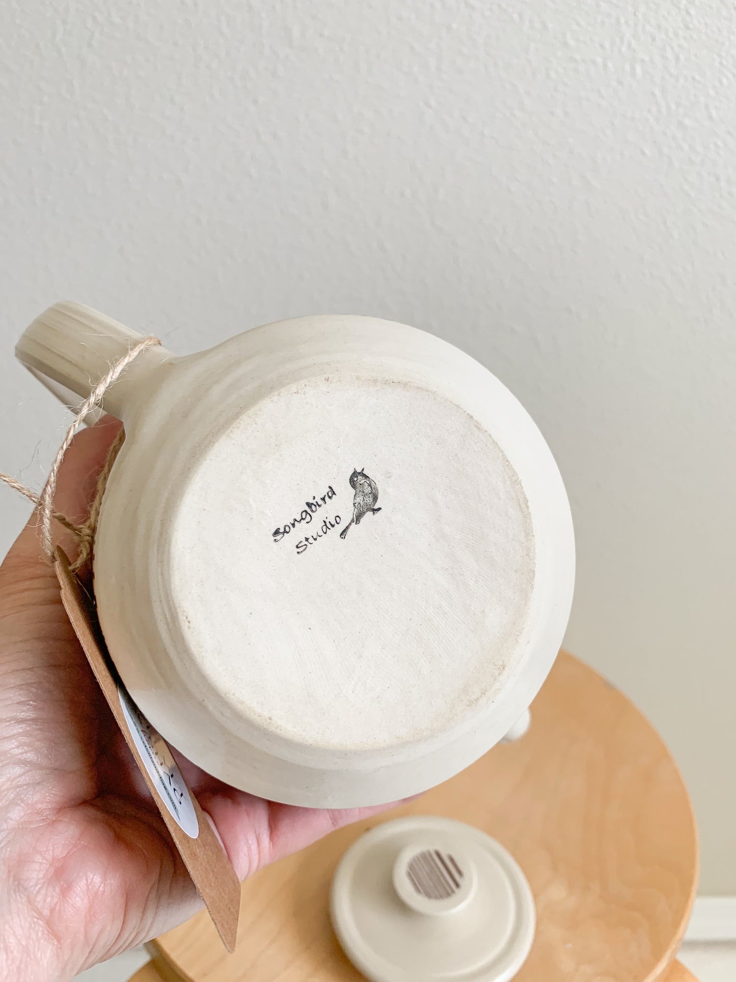 Thrifted Studio Pottery Striped Ceramic Teapot - Local Olympia Pickup Only