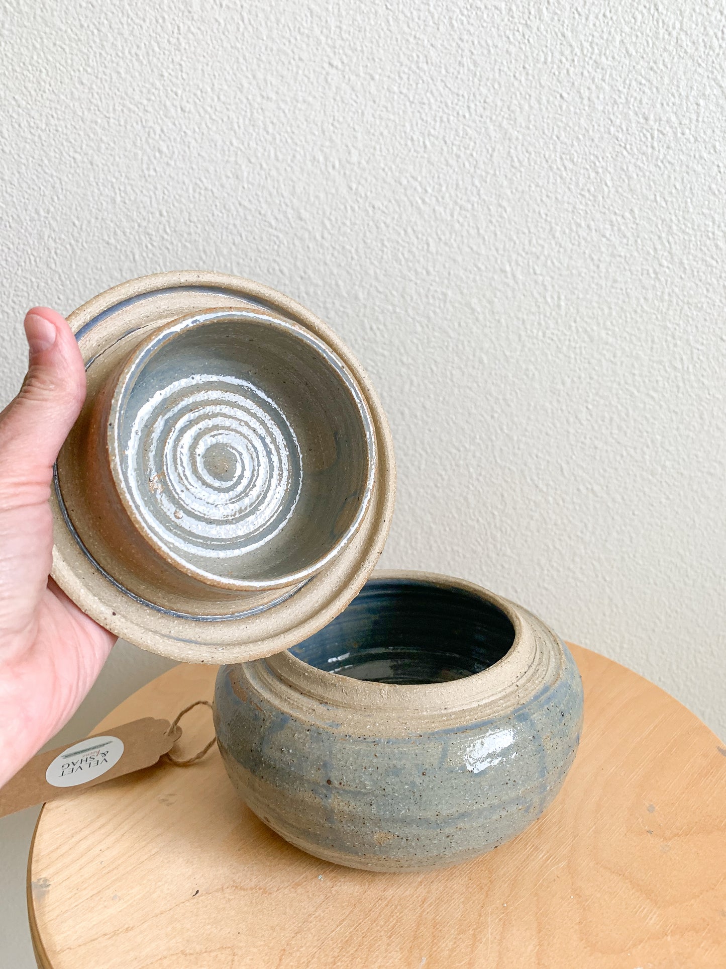 Thrifted Blue Ceramic Dish with Lid - Local Olympia Pickup Only
