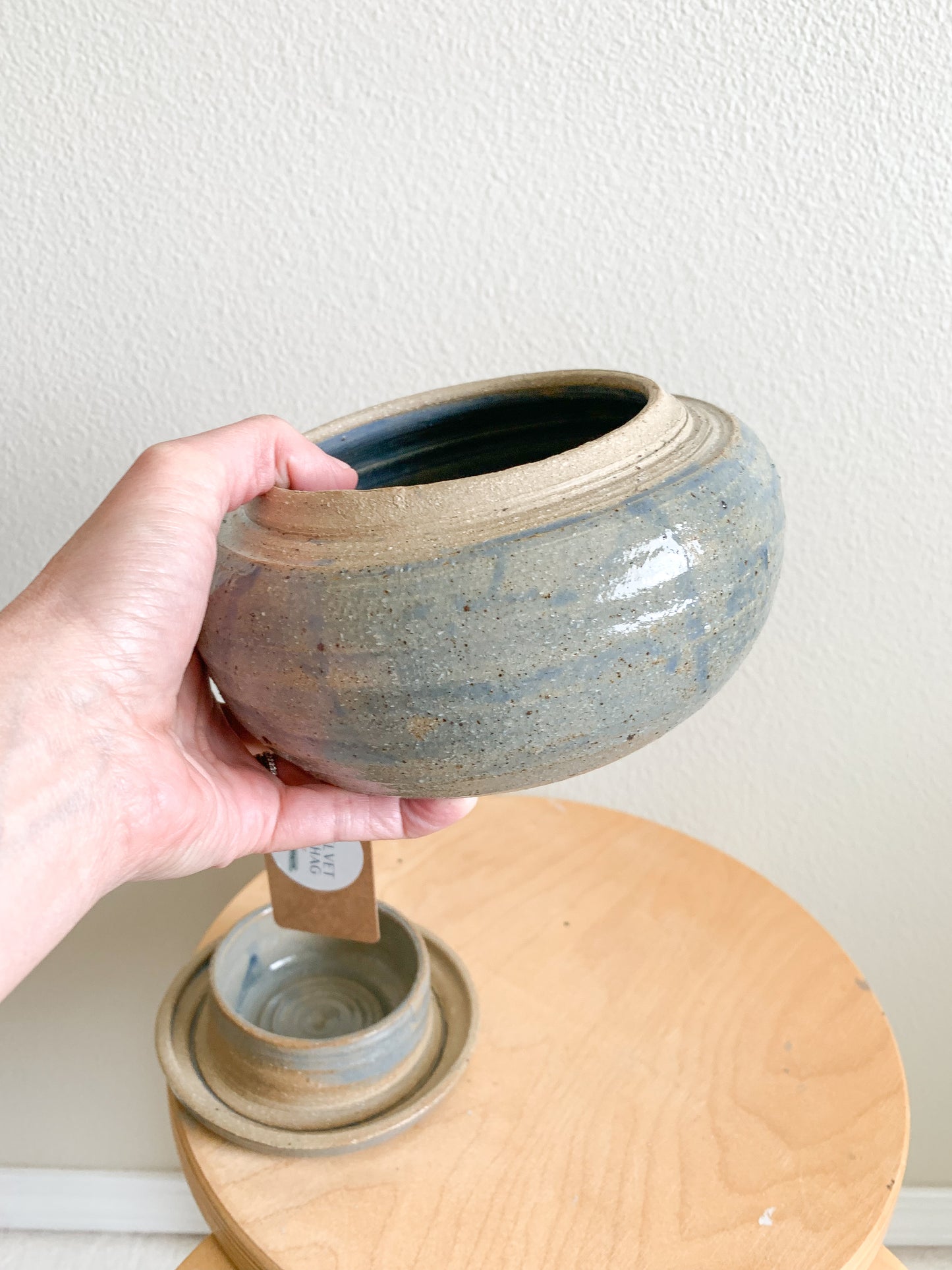 Thrifted Blue Ceramic Dish with Lid - Local Olympia Pickup Only
