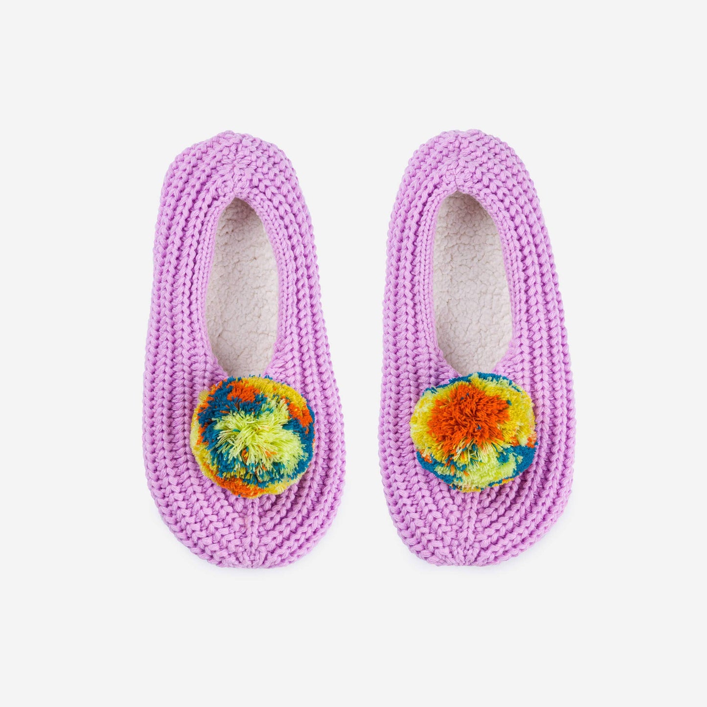 Marble Pom Knit Slippers: Lilac / M/L - W 8-10