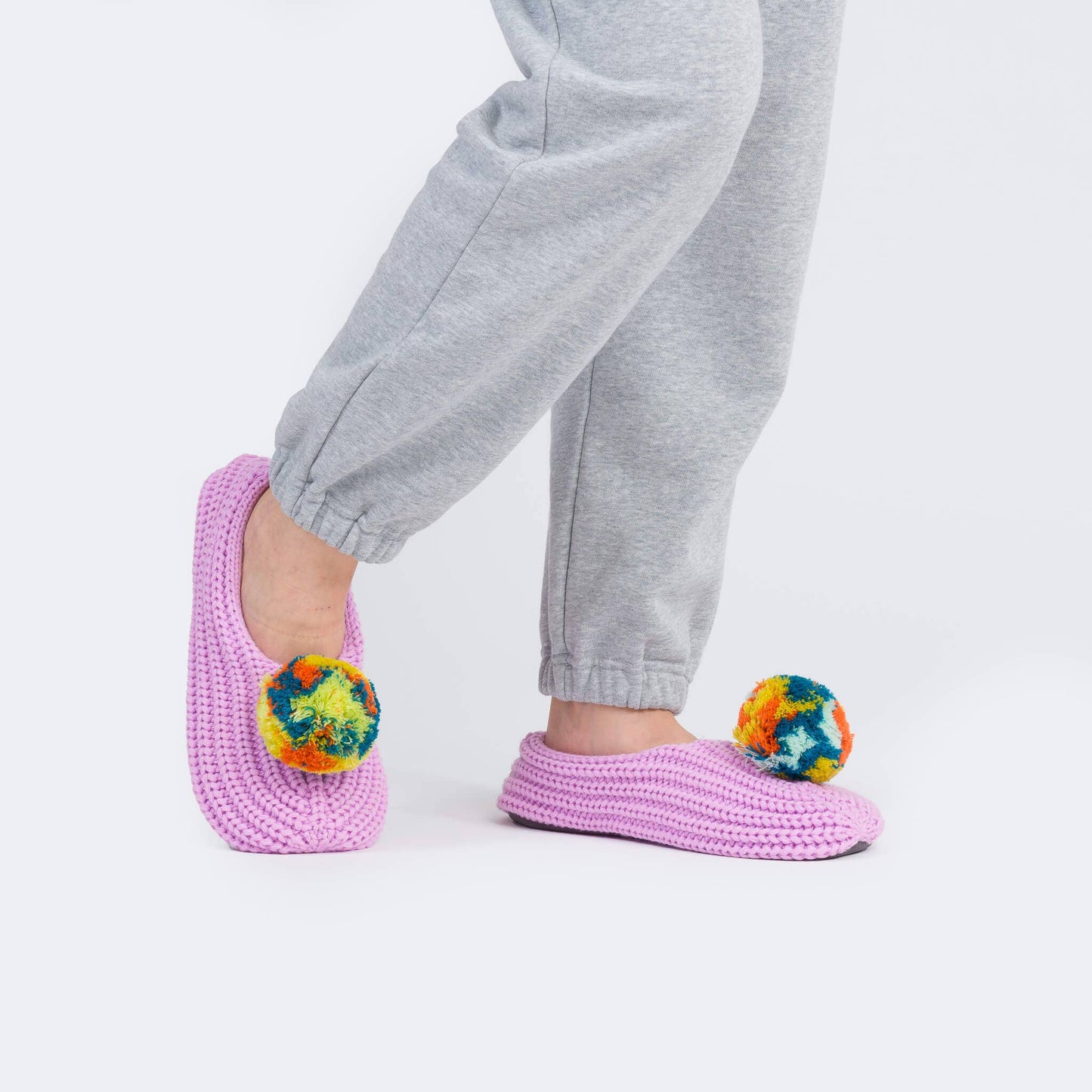 Marble Pom Knit Slippers: Lilac / M/L - W 8-10