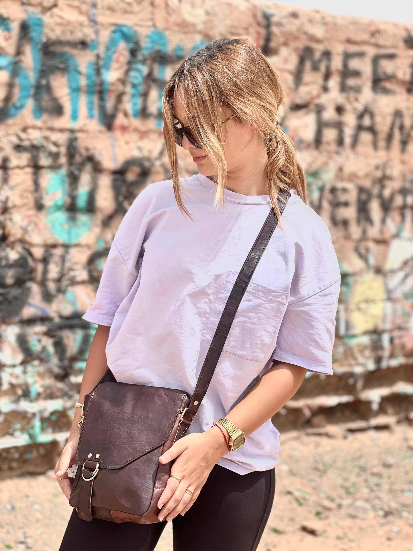 Handmade Brown Leather Crossbody Bag Made in Morocco - No. BAG156