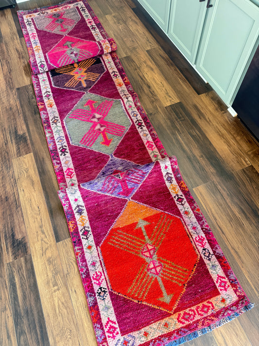 Vintage Turkish Herki Runner Rug No. R1223 - 2.4’x11.8’