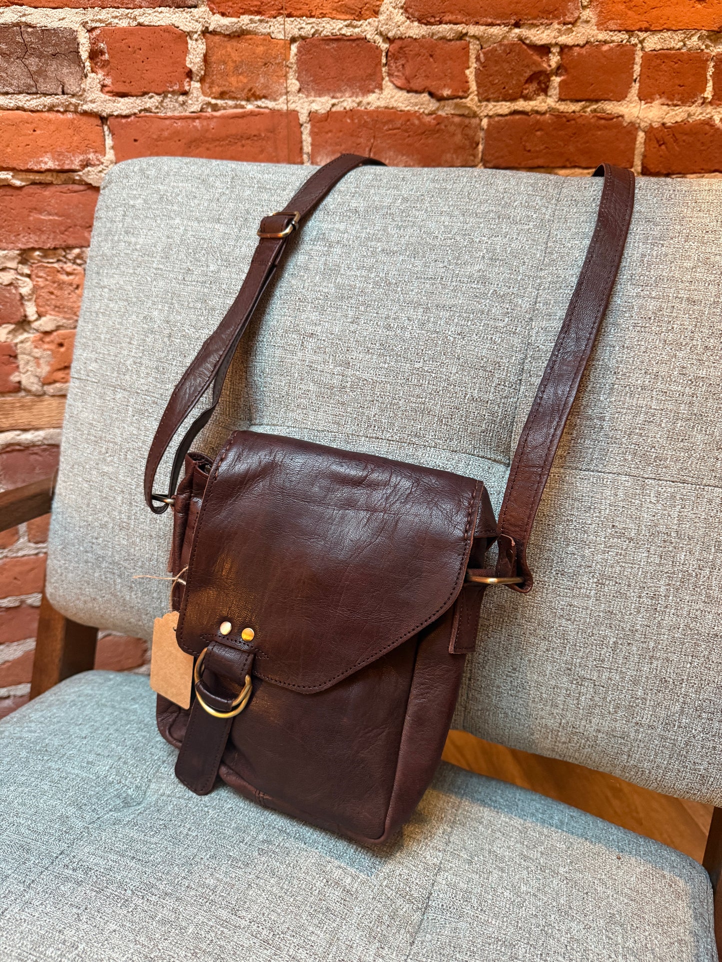 Handmade Brown Leather Crossbody Bag Made in Morocco - No. BAG156