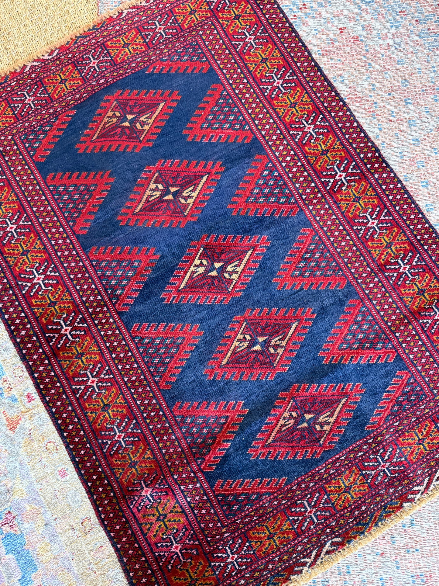 Vintage Afghan Bokhara Area Rug No. A1198 - 2.6'x3.7'