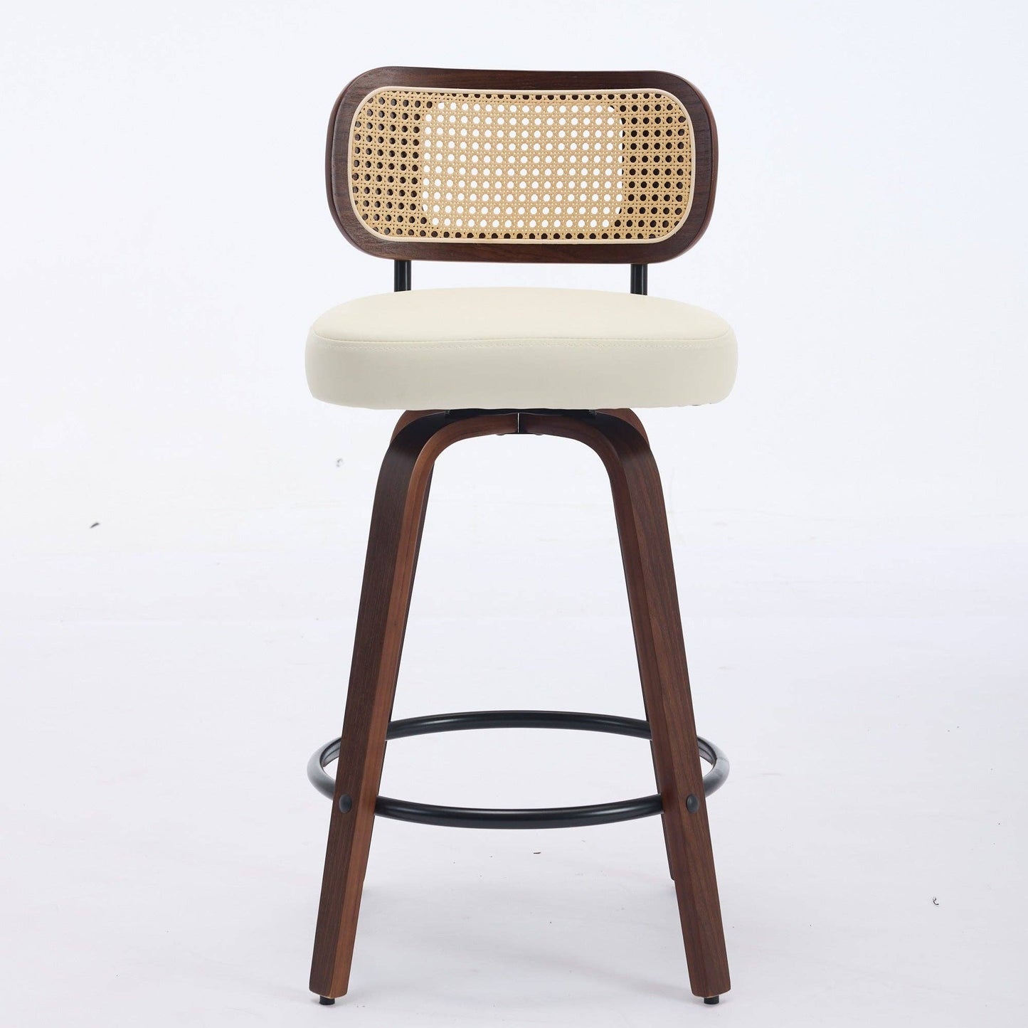 Set of 2 Beige 26 Inch Rattan Back Bar Stools Walnut: Default