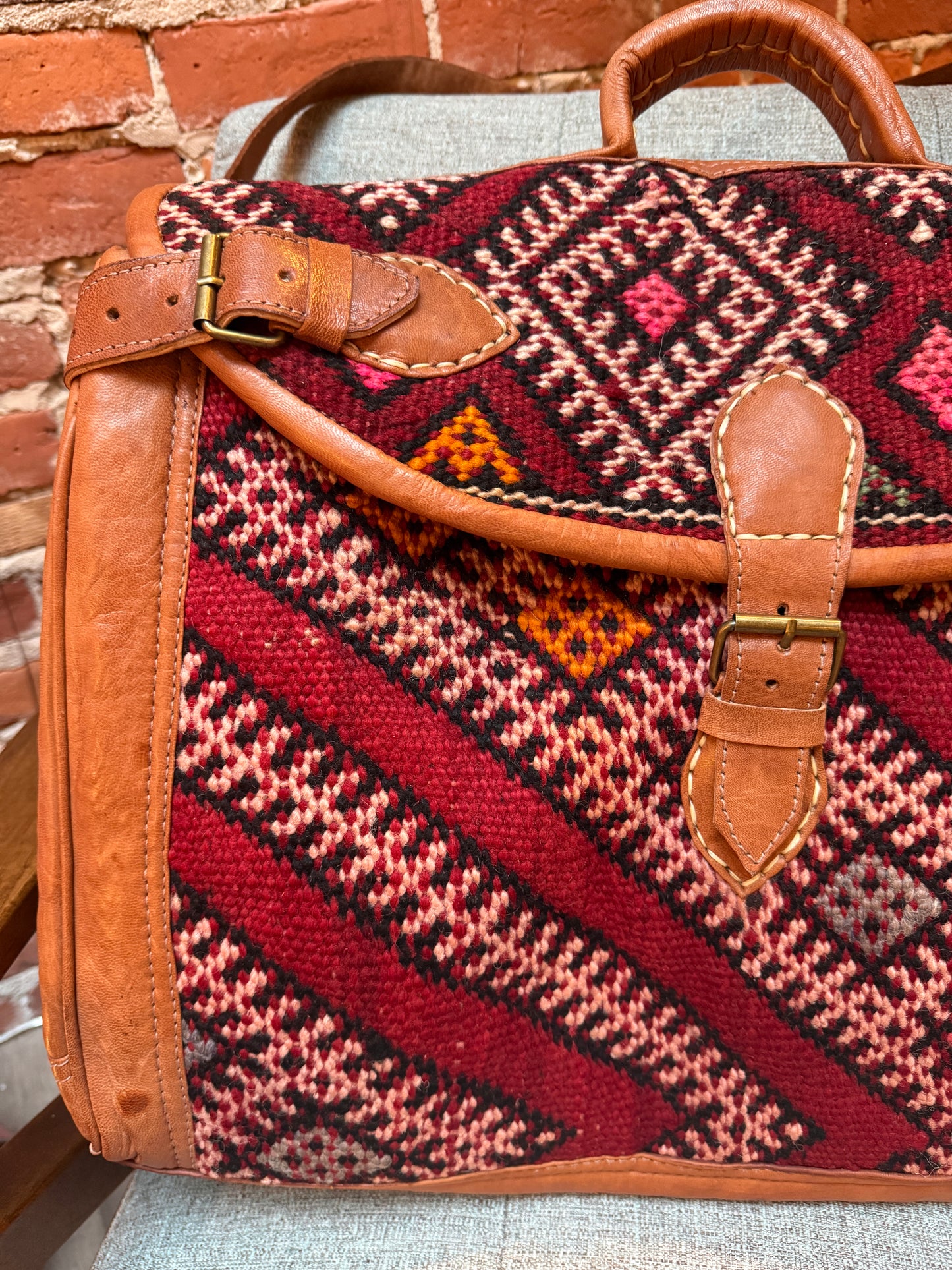 Kilim Duffle Weekend Bag | Handmade Leather Travel Bag Made in Morocco - No. BAG158
