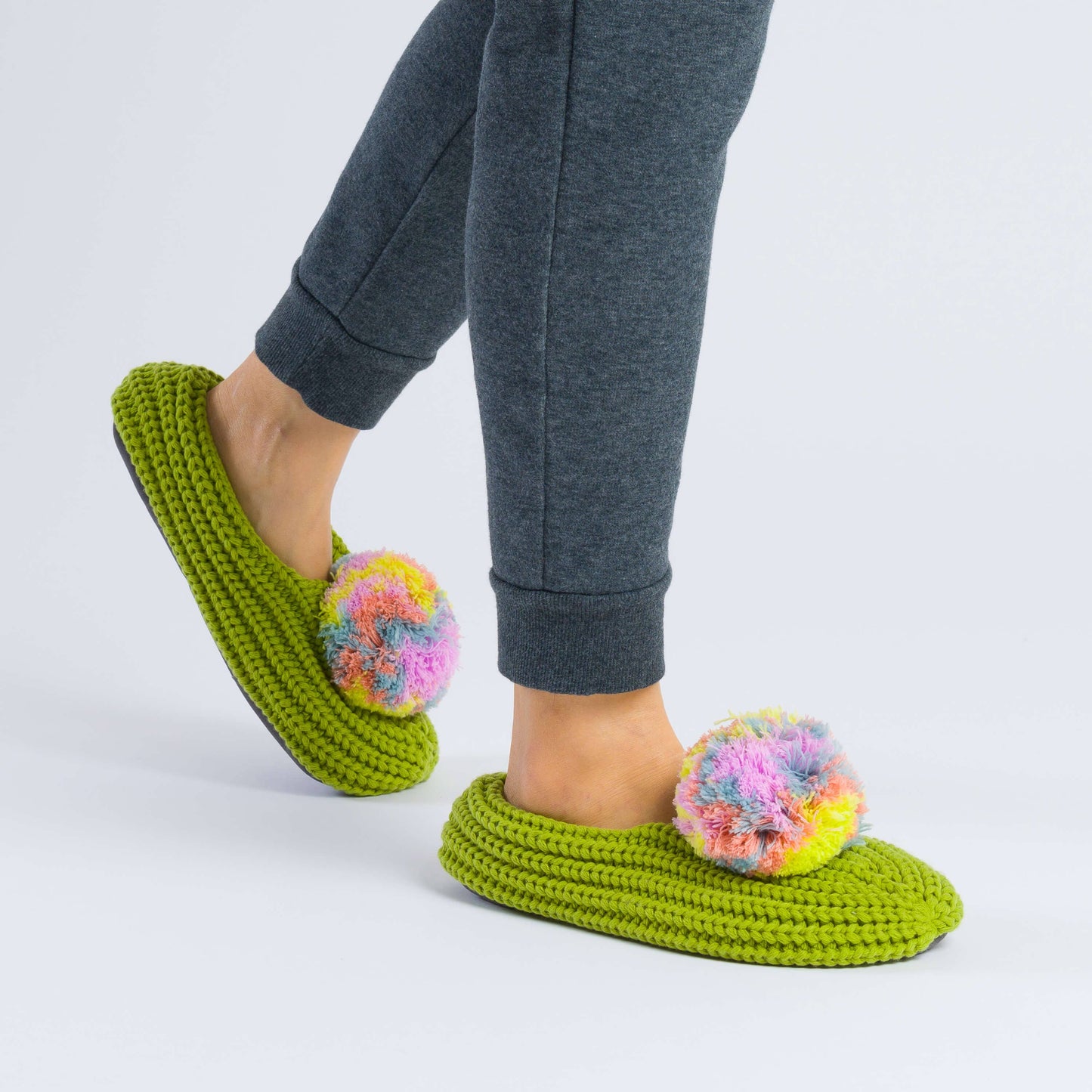 Marble Pom Knit Slippers: Lilac / M/L - W 8-10