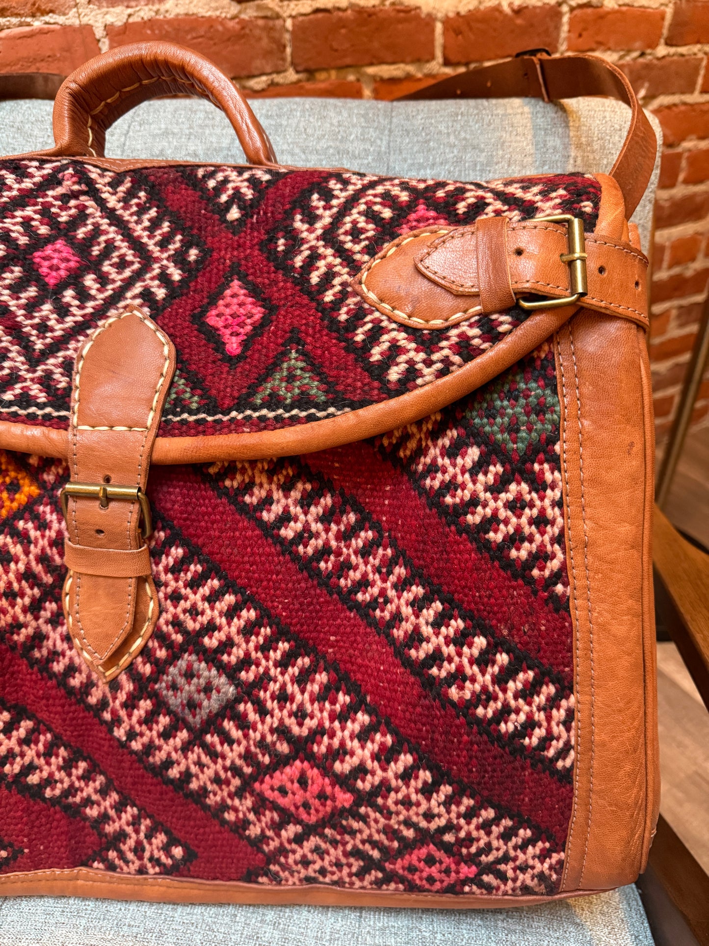Kilim Duffle Weekend Bag | Handmade Leather Travel Bag Made in Morocco - No. BAG158