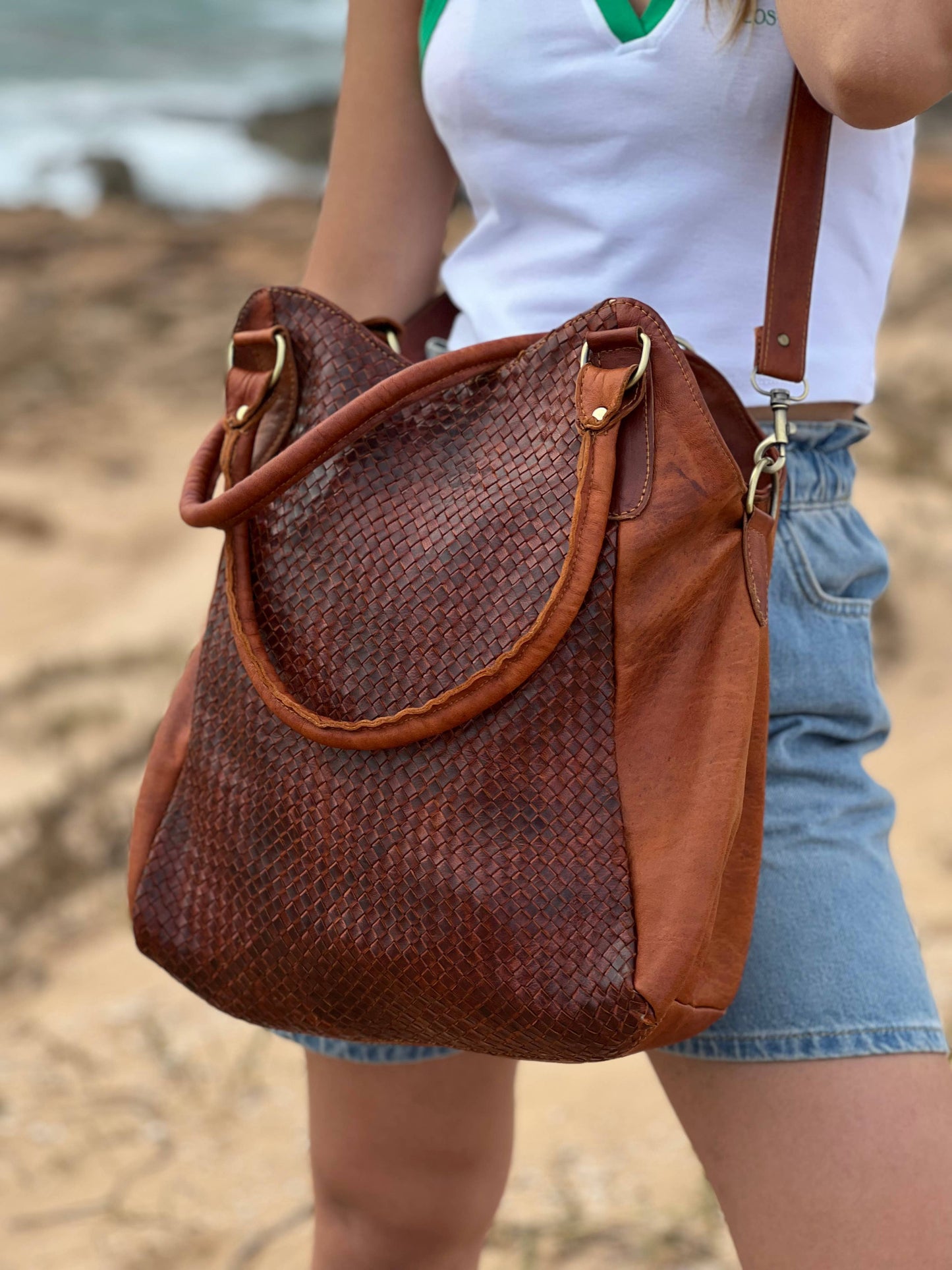 Handmade Woven Braided Leather bag Made in Morocco - No. BAG155