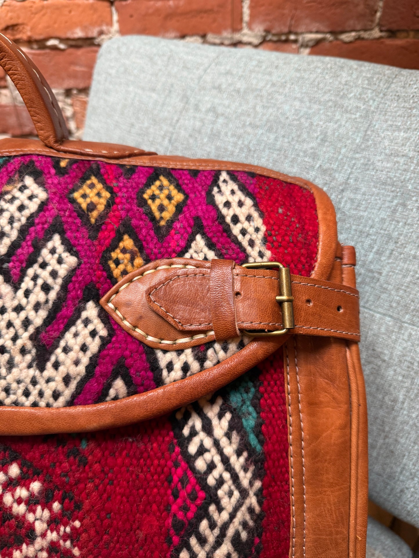 Kilim Duffle Weekend Bag | Handmade Leather Travel Bag Made in Morocco - No. BAG157