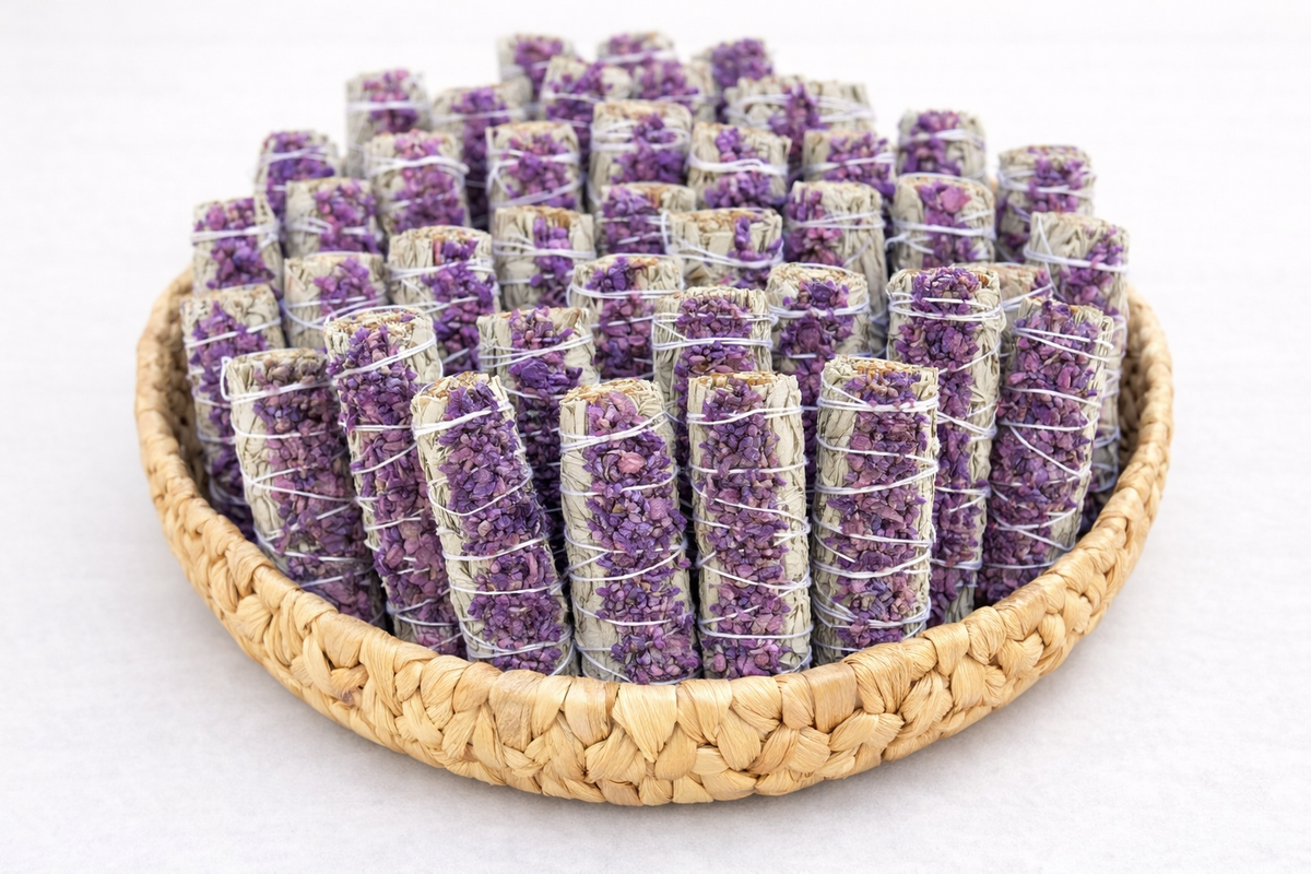 White Sage & Dried Lavender Smudge Sticks Bulk, Handcrafted