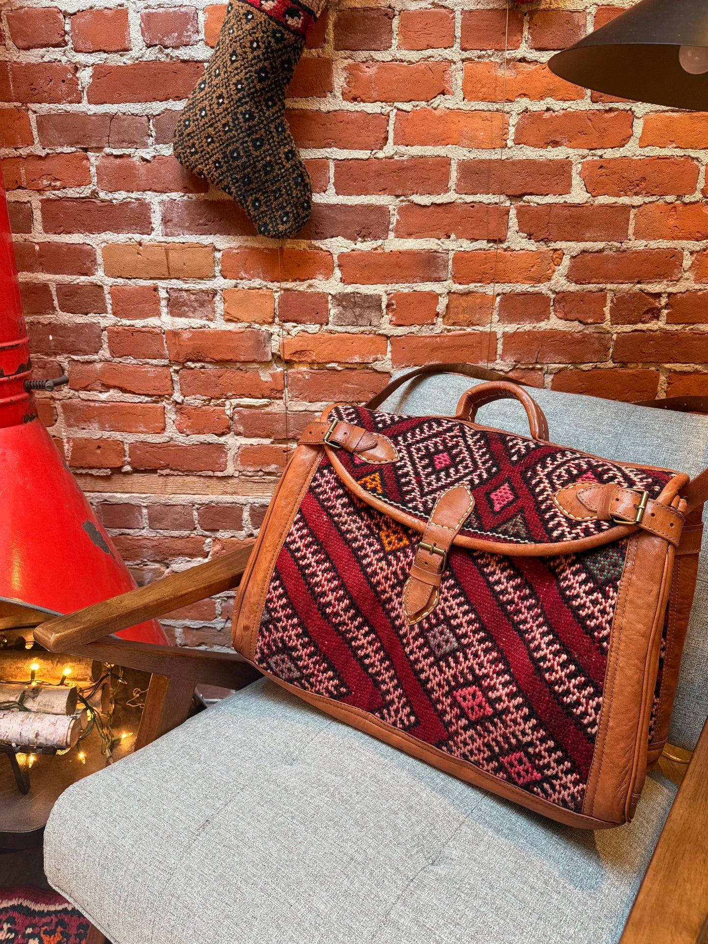 Kilim Duffle Weekend Bag | Handmade Leather Travel Bag Made in Morocco - No. BAG158