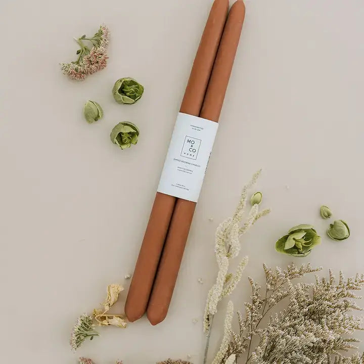 100% Beeswax Dipped Taper Candles | All Natural, Handmade: Clay / Large (14" Long)