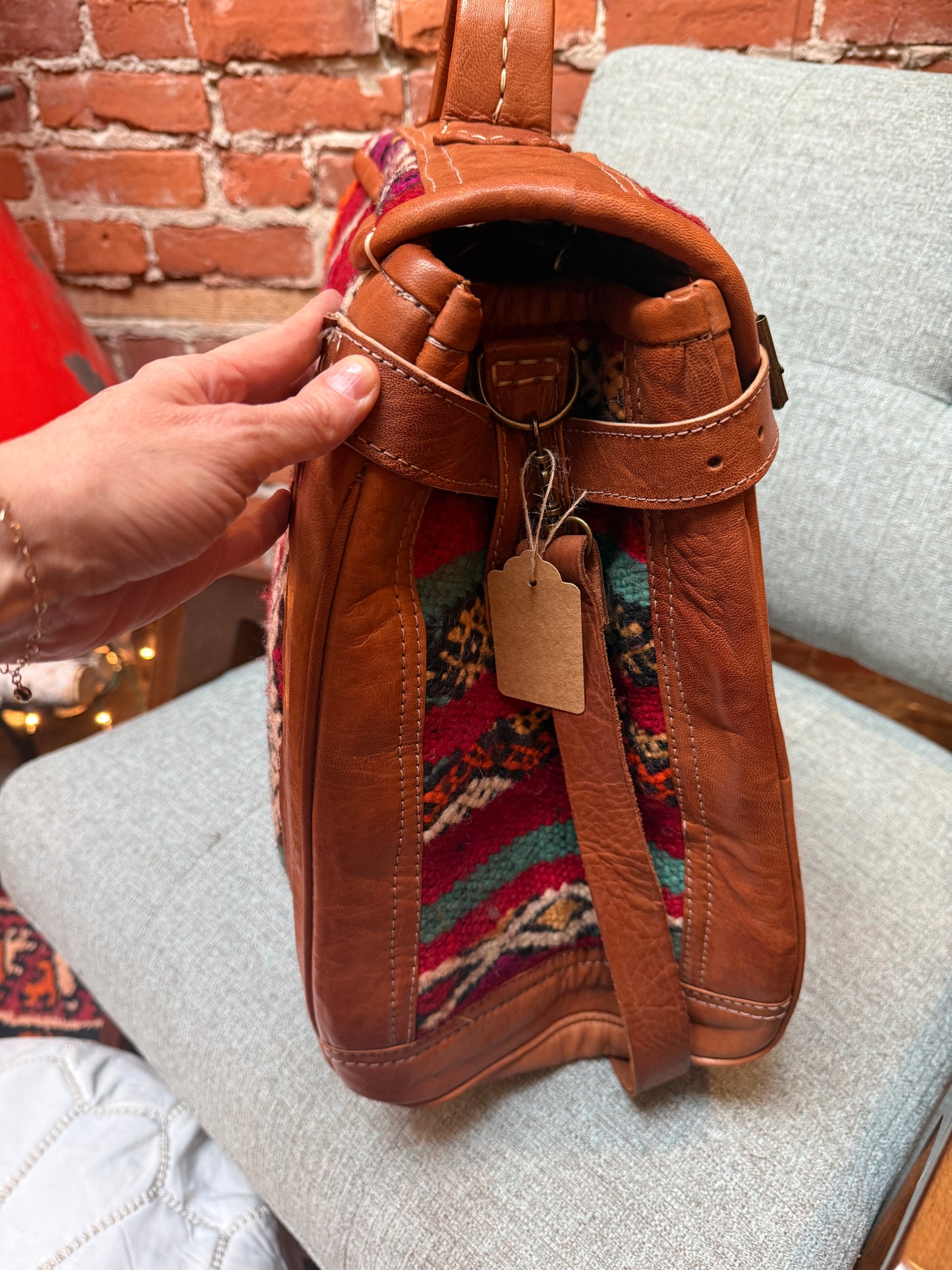 Kilim Duffle Weekend Bag | Handmade Leather Travel Bag Made in Morocco - No. BAG157