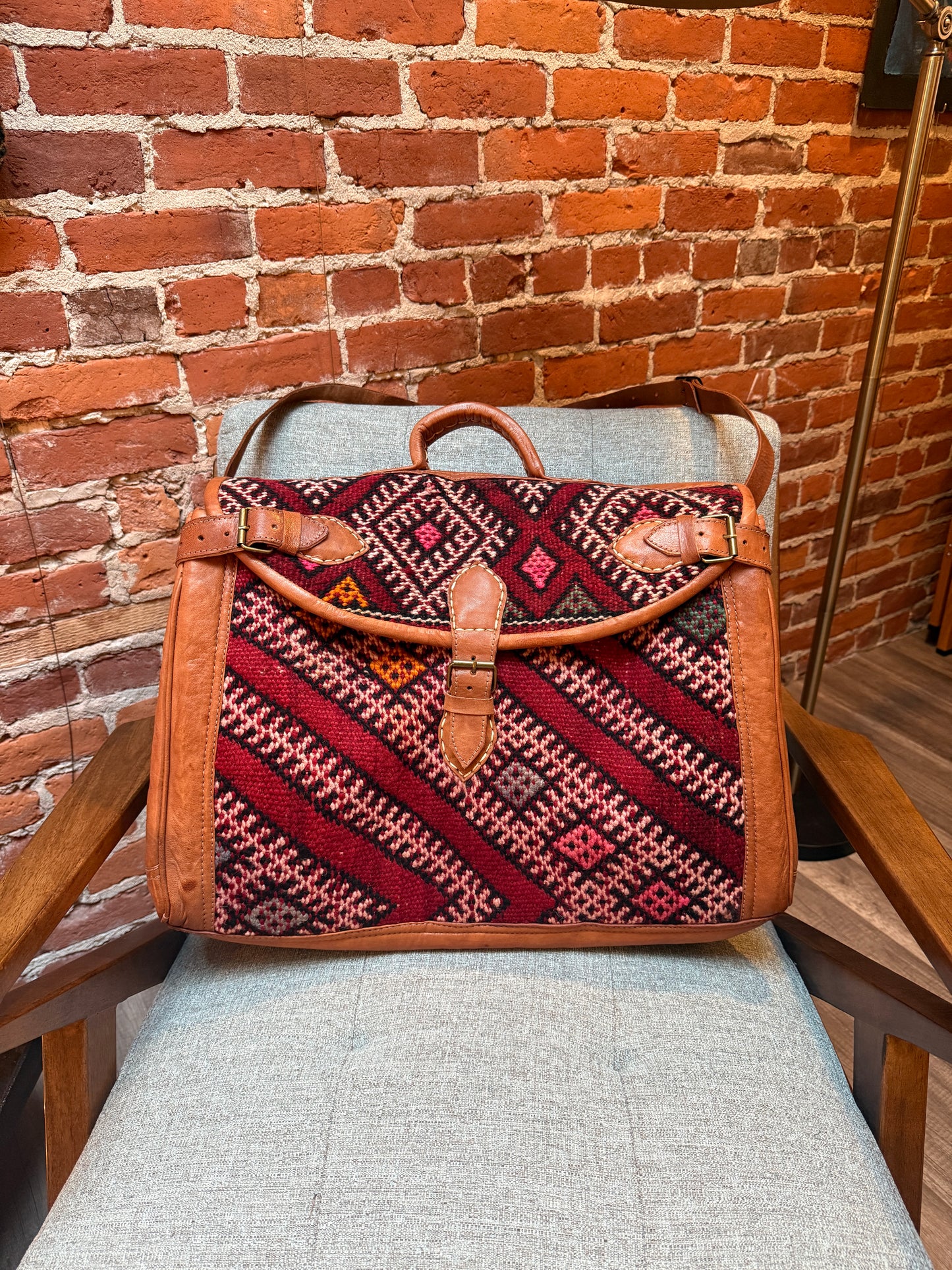 Kilim Duffle Weekend Bag | Handmade Leather Travel Bag Made in Morocco - No. BAG158