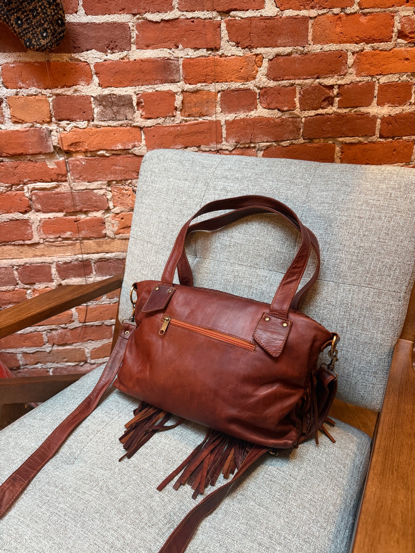 Woven Fringe Leather Bag from Morocco - No. BAG154