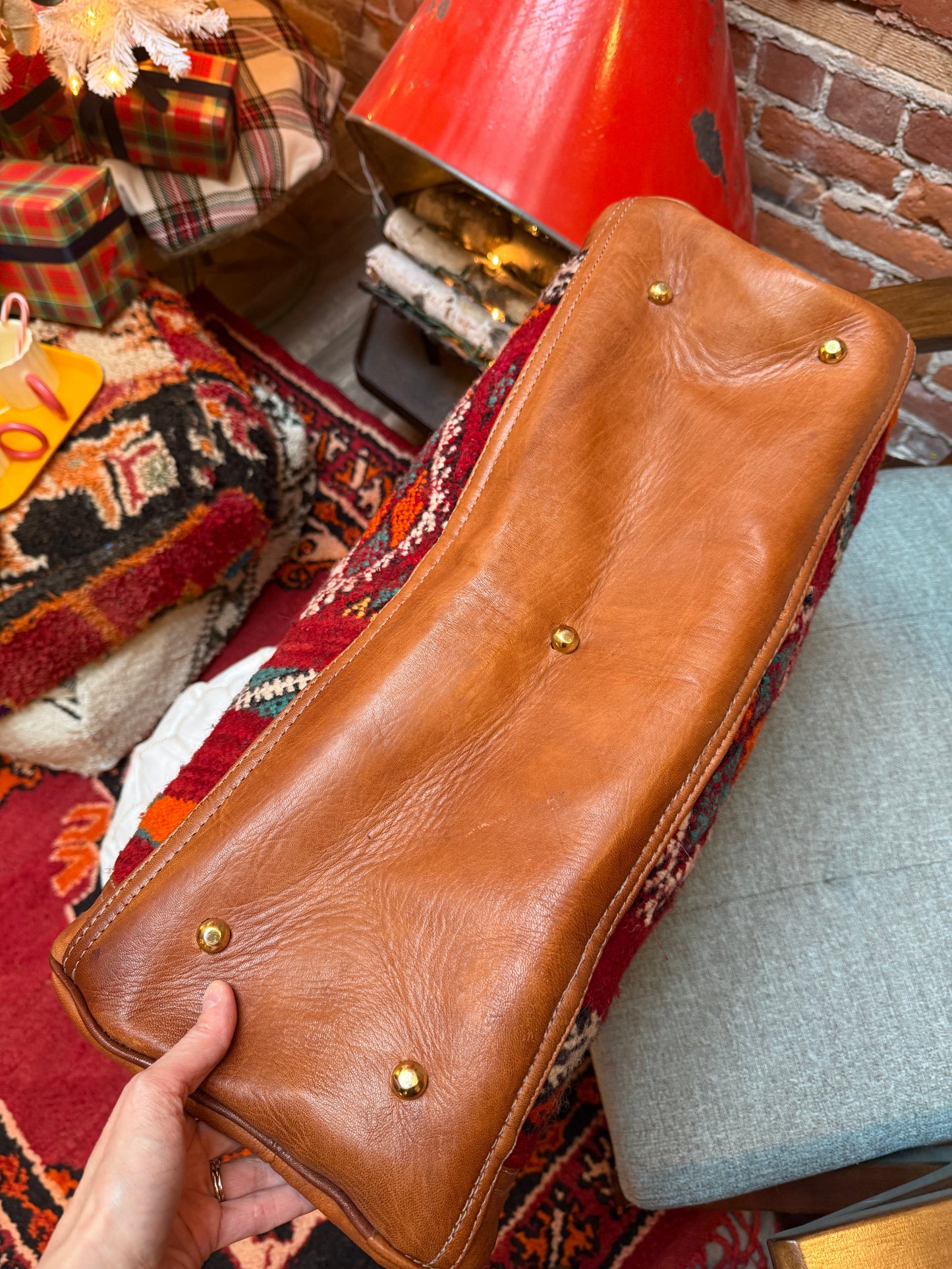 Kilim Duffle Weekend Bag | Handmade Leather Travel Bag Made in Morocco - No. BAG157