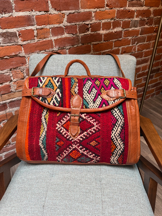 Kilim Duffle Weekend Bag | Handmade Leather Travel Bag Made in Morocco - No. BAG157