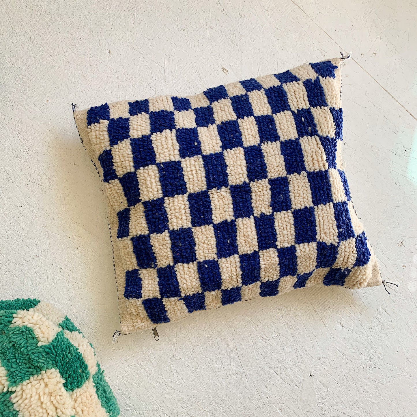Blue Checkered Moroccan Rug Pillow Cover
