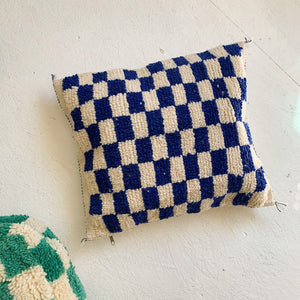 Blue Checkered Moroccan Rug Pillow Cover