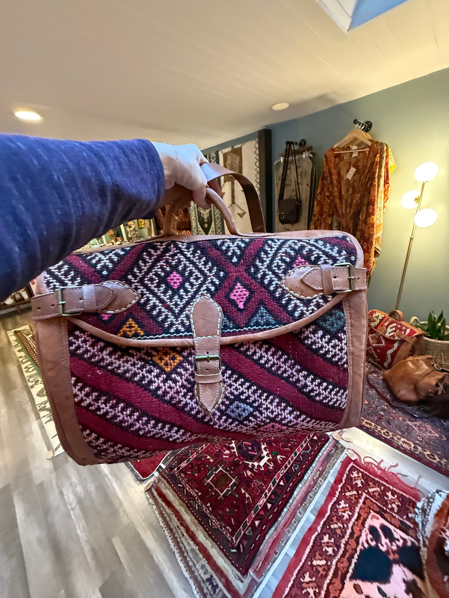 Kilim Duffle Weekend Bag | Handmade Leather Travel Bag Made in Morocco - No. BAG158