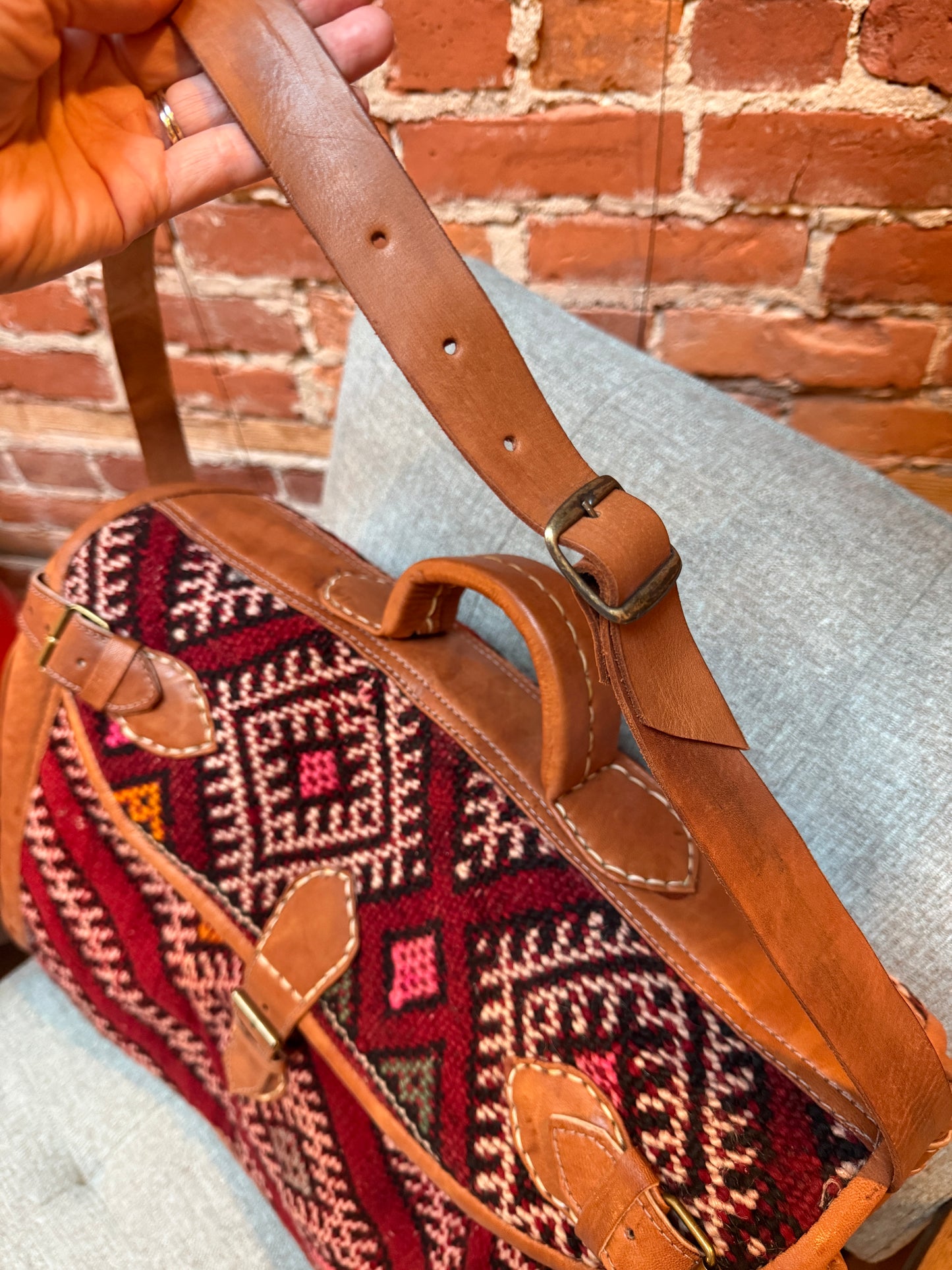 Kilim Duffle Weekend Bag | Handmade Leather Travel Bag Made in Morocco - No. BAG158