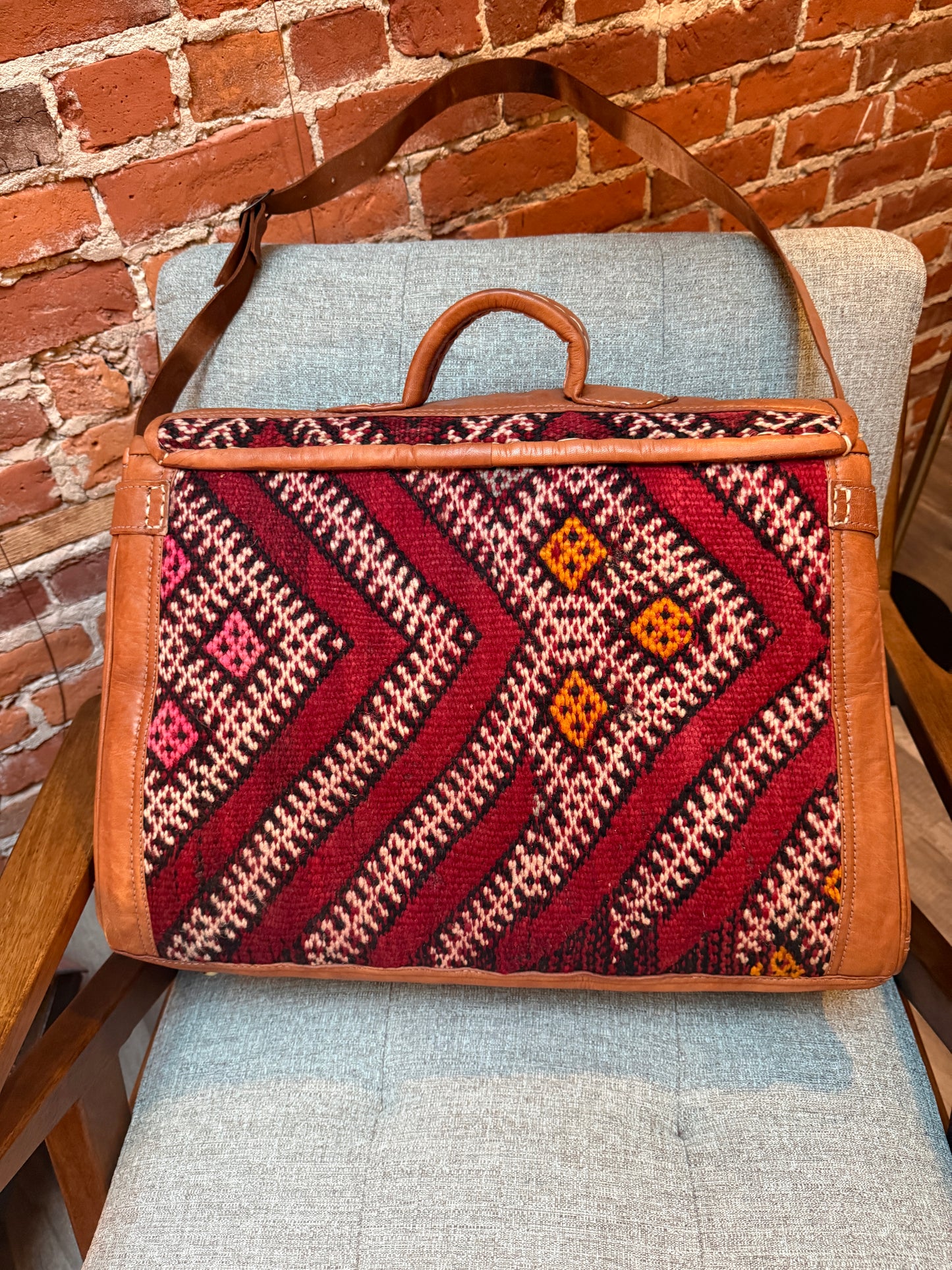 Kilim Duffle Weekend Bag | Handmade Leather Travel Bag Made in Morocco - No. BAG158