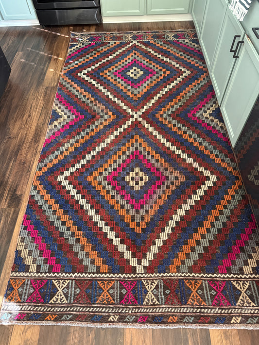 Vintage Turkish Kilim Area Rug No. A1224 - 4.8’x9.8’