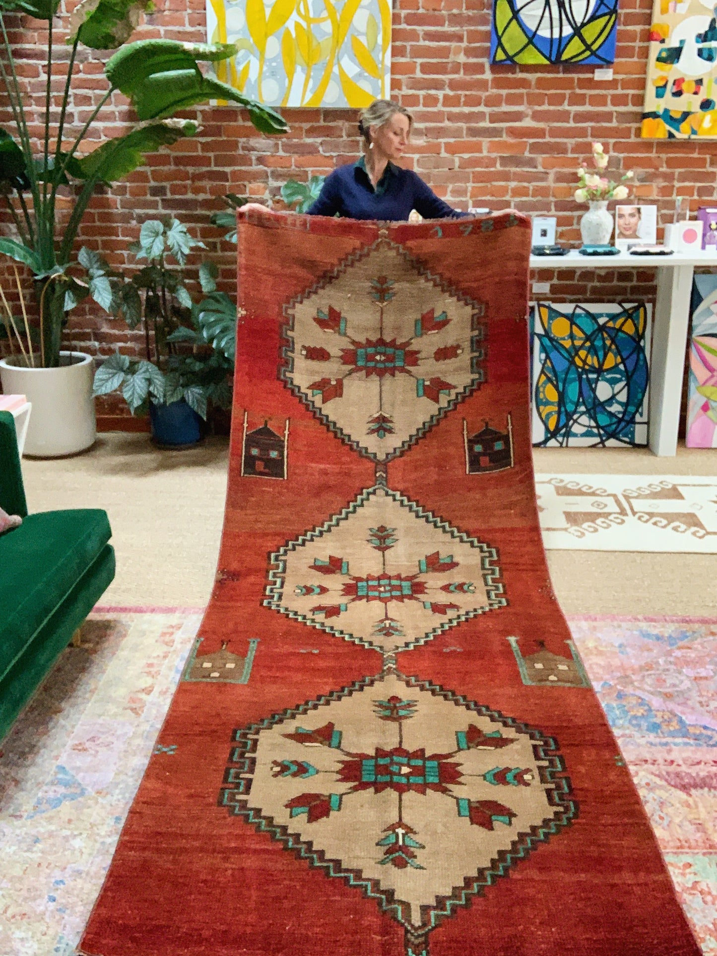 No. A1139- 4.1' x 11.1' Vintage Turkish Kars Area Rug