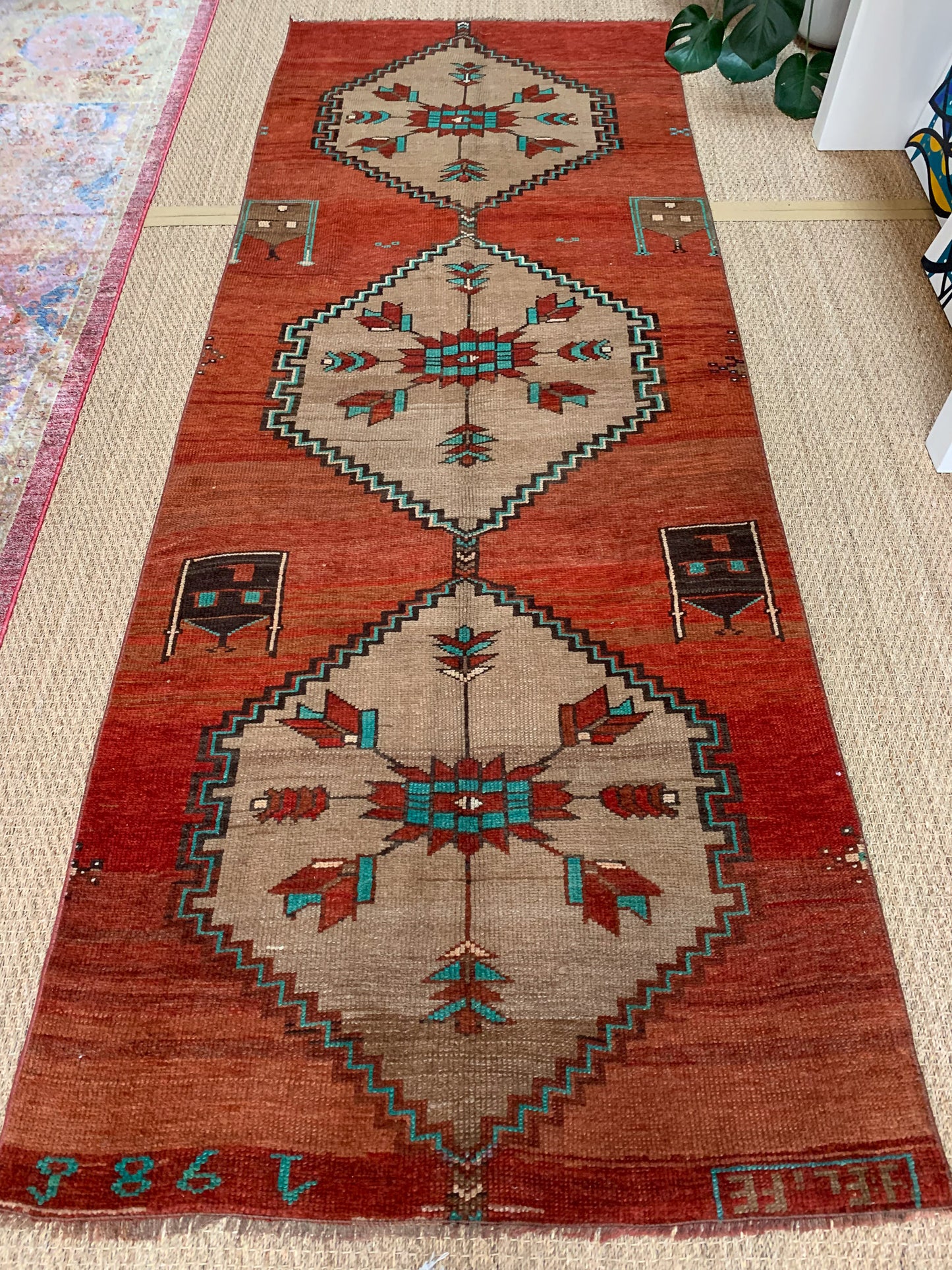 No. A1139- 4.1' x 11.1' Vintage Turkish Kars Area Rug