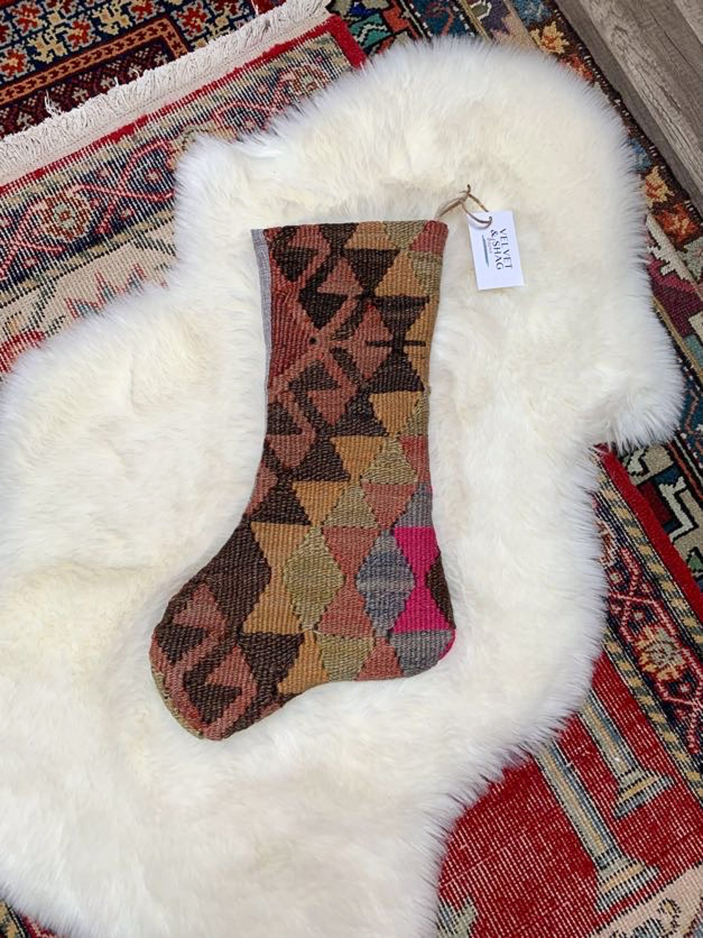 No. S215 - Vintage Turkish Rug Christmas Stocking