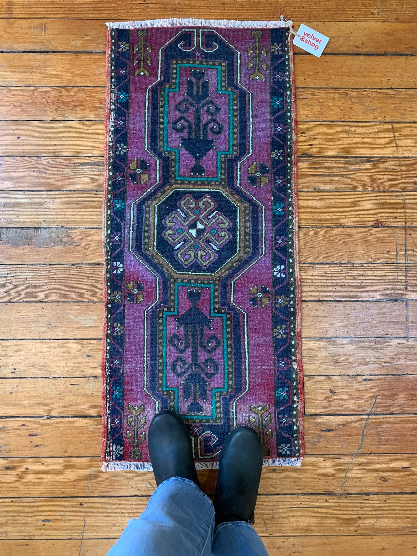 Reserved for Meg - No. 625 - 1.5' x 3.5' Vintage Turkish Mini Rug