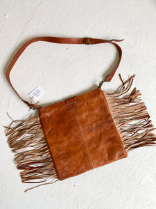 No. BAG 148 - Handmade Kilim Rug & Leather Shoulder Bag with Fringe