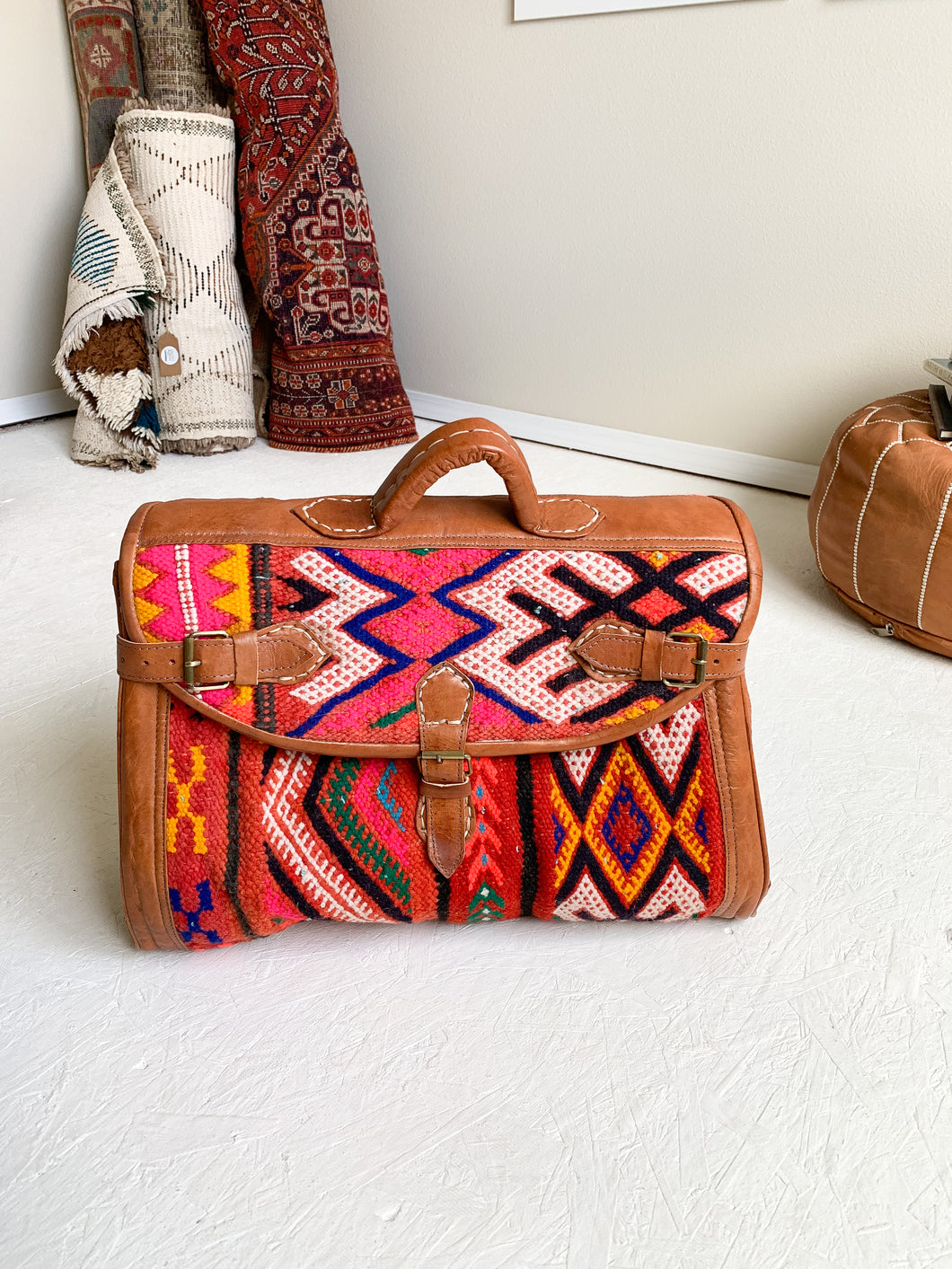 No. BAG 152 - Moroccan Handmade Rug & Leather Briefcase/Messenger Bag